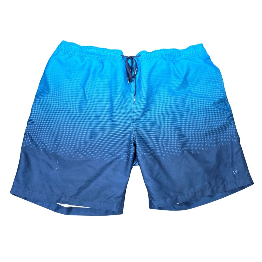 Calvin Klein Micro Check Swim Trunks Board Shorts Men's Size XXL Blue Ombre
